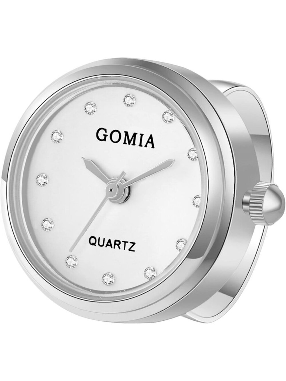 Unisex Silver White Quartz Roman Numeral Adjustable Open Band Finger Ring Watch